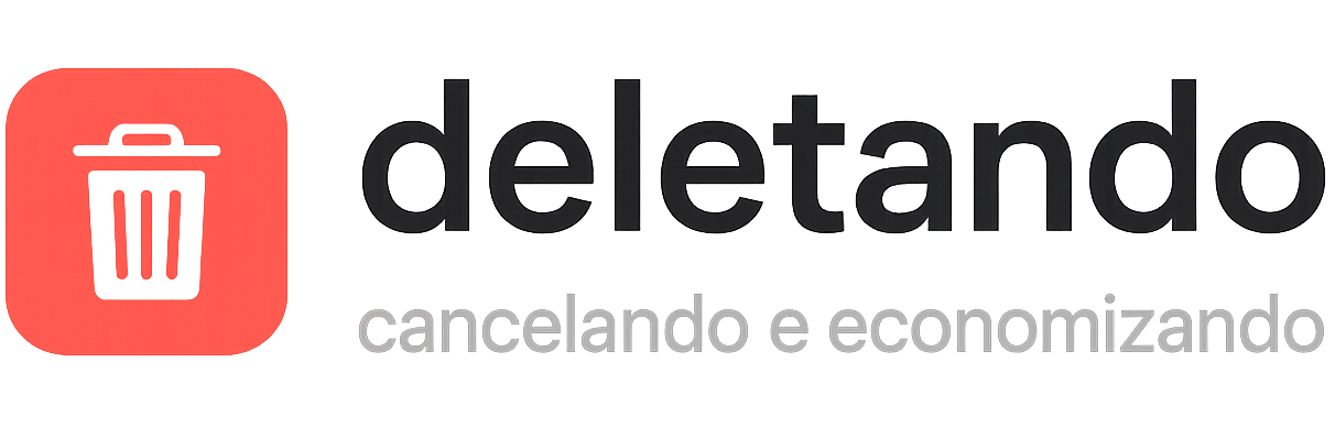 Logo oficial azul e vermelho do portal Deletando.com.br